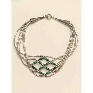 Sterling Silver Malachite Liquid Silver 7" Bracelet Southwestern 925